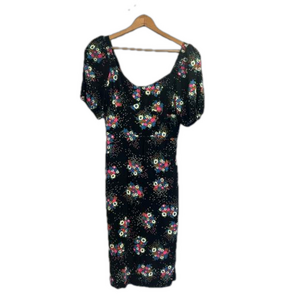 Women’s Anthropologie Scarletta Sweetheart Black Floral Midi Lined Dress 6